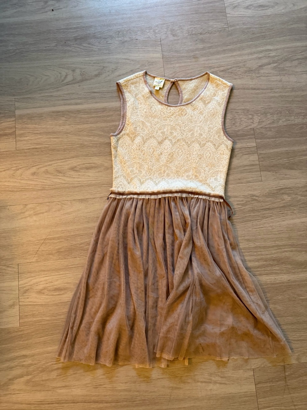 Anthropologie Cream Lace Top with Brown Tulle Skirt Dress